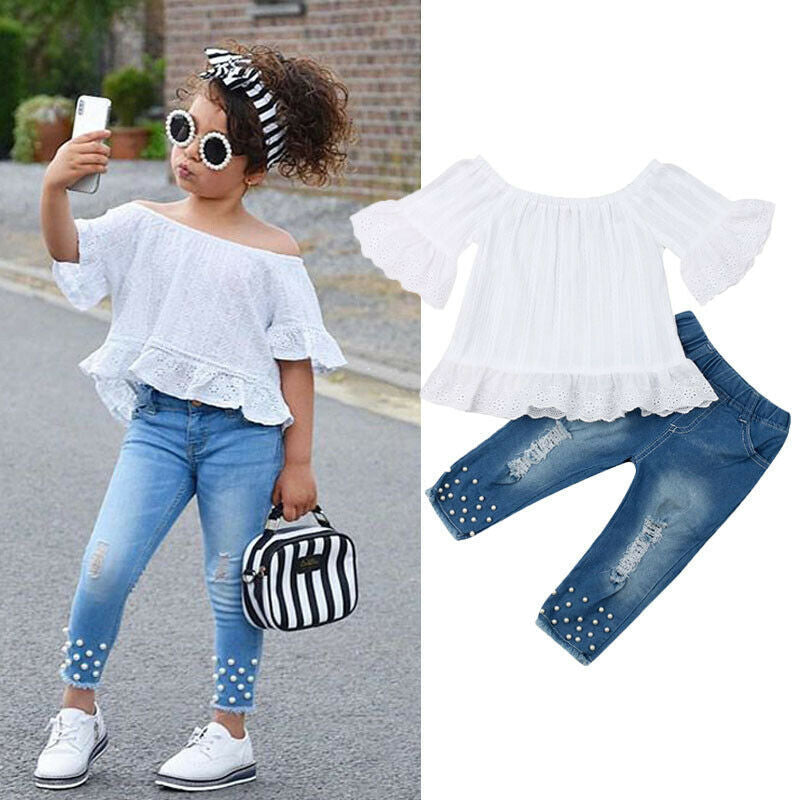 Girls’ Stylish Shirt & Jeans Set – Cute & Comfortable Girls' Outfit (2T-6T)